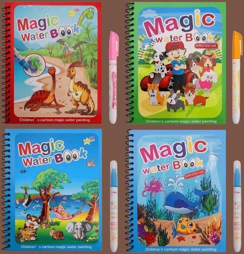 Reusable Magic Water Coloring Book Set for Kids (4-Pack)