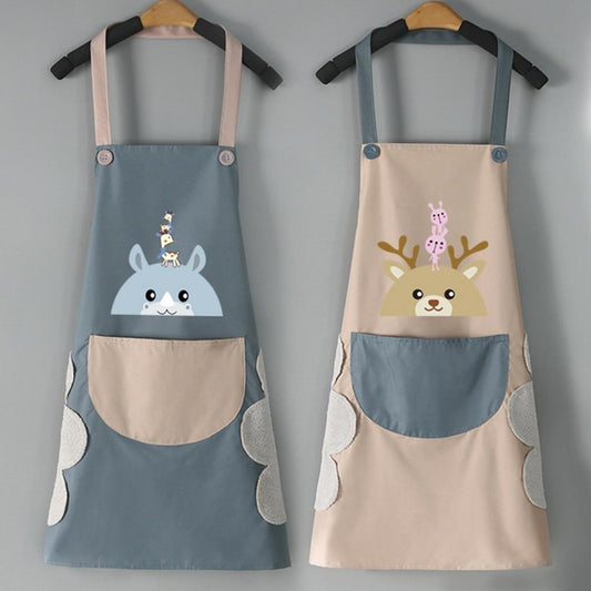 Waterproof Kitchen Apron with Pocket & Hand-Wiping Panel